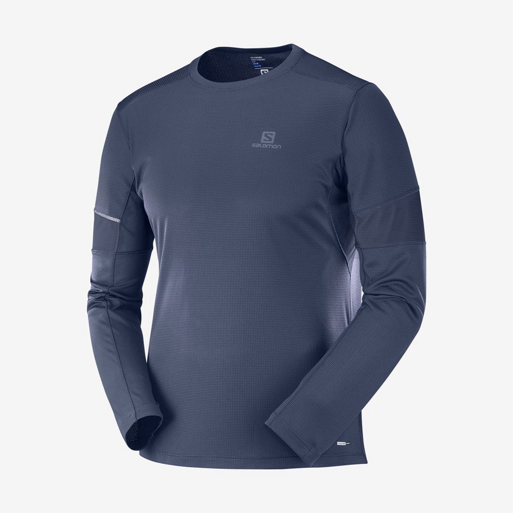 Salomon AGILE LS M Tops Hombre - Azul Marino - Colombia (42659-JBCA)